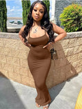 Summer Cami Strap Maxi Dresses For Women 2022 Square Neck Sleeveless Bodycon Dress Female Casual Party White Dresses