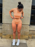 Summer Streetwear 2 Two Peice Sets Tracksuit Women Outfits Sleeveless Crop Top Shorts Hollow Out Hole Matching Sets
