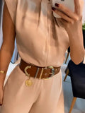 2 Pieces Sets Women Top And Pant Elegant Pant Outfits Women Sleeveless Blouse And Pant 2 Pieces Sets Solid Suit-Outfit