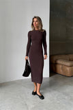Autumn And Winter Sweater Dress Lady Knit Round Collar Pit Solid Color Tight Dress