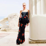 Summer Black Rose Dress Women's New Korean Sling Dress Skirt Half