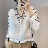 Solid Color Ruffles Spliced Shirt Spring Autumn Long Sleeve Women's Clothing Single-breasted Casual Loose V-Neck