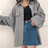 Women Ins Retro Basic Plaid All-match Simple Trendy Elegant Femme Shirts Turn-down Collar Chic Long Sleeve Womens