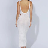 Windy Holiday Dress Sleeveless Sling Belt Hollow Side Open-Brokered Back Knitted Dress