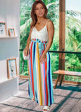 Printed Sweet V-neck Sleeveless Stripe Belted Maxi