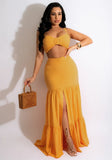 Sexy Sleeveless Crop Top Solid Slit Long DressTwo Piece