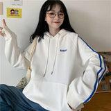 Harajuku Women's Hoodie Japanese Letters Hoodies College Loose Plus Size Fleece Pullover Girls Student Sweatshirt