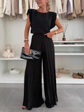 Summer Wide Leg Trousers Round Collar Sleeveless Top Trousers Two Sets Of Casual
