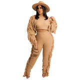 Tassel Knitted Sweater Sexy Two Piece Set Matching Pants Sets Fashion Winter Outfits for Women 2021 Wholesale