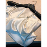 2022 Summer Women Satin Party Dress Spaghetti Strap Sexy Backless Diamond White Short Silk Mini Party