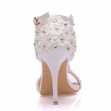 party Sandals Women White Lace Flowers Bridal Pearl Heel 9cm Fine High Heels Thin Bridal Pumps Wedding