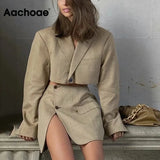 Fashion 2 Piece Set Women Blazer Skirt Suit 2021 Solid Color Cropped Blazer Sets Ladies Side Split Mini Skirts