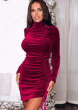 Sexy Velvet High Collar Long Sleeve Rope Pucker Club