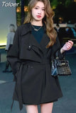 Women Fashion Classic Solid Color Turn-down Collar Single-breasted All-match Elegant Temperament Coat Tops Clothes