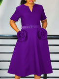 Women's 2025 Summer New Fashion V-Neck Elegant Short-Sleeved Waist A-Size