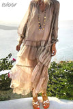 Spring Patchwork Ruffles Women's Dresses V Neck Petal Sleeve Loose Perspective Holiday Dress Fashion Clothes