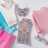 Suit Female Design Sense Rainbow Crash Sling Sling Vest Two Sets Of High-Rise Thin Bag Hip