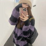 Lazy Style Knitted Sweater Korean Fashion Frayed Loose Pullover Fairycore Sweet Oversized Jumper Striped Hole
