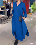 Autumn And Winter New Leisure Loose Solid Color V Collar Long-Sleeved Dress