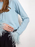 Fur Feather Patchwork Shirts 2023 Elegant Women Spring Summer Long Sleeve Slim Office Lady Shirts Blouses O-neck Tops-Outfit