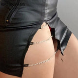 Women Fashion Soild Elegant Chain Decoration Zipper Mini Skinny Black Pu Leather Skirt-Outfit