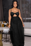 Sexy Strap Sleeveless Solid Mesh Hollow Out Full Length Loose