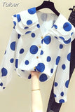Spring Korean Style Elegant Long Sleeve Polka Dot Shirt Women's Spring Autumn Relaxed Chiffon Sun-proof Casual
