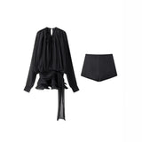 Folding Ribbon Design Loose Waist Mini Dress Shorts Set 2025 Spring And Summer Street Fashion