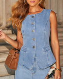 Selling New Solid Color Loose Fashion Long-Sleeved Denim Set Wide-Legged