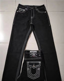 High Street Tide Brand Jeans White Thick Line Big Buddha Hundred Black Straight Jeans Men-Outfit