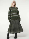 Womens Y2K Grunge Autumn Winter Casual Sweater Long Sleeve Round Neck Vintage Pattern Print Knitwear Pullovers-Outfit
