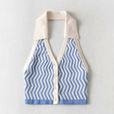 Halter Knitted Vest For Women Streetwear Fashion Striped Sexy Backless Slim Outfits Female Tank