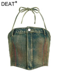 Women's Denim Skirts Tie-dye Green Irregular Spliced Multiple Pockets Cargo Mini Skirt 2024 Summer New Fashion 29L3411-Outfit