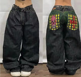 Street Personality Pattern Loose Straight Tube Wide Leg Jeans E-Commerce Y2K Gothic Style Denim Trousers Girl-Outfit