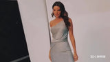 Fashionable Women's Dress New One-Shoulder Bright Silk Elegant Dress Large-Size Solid Color Dress-Outfit