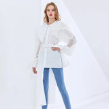 Asymmetrical Patchwork Ruffle Shirt For Women O Neck Long Sleeve Irregular Hem Casual Shirts Female Fashion