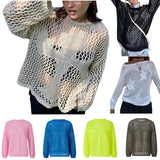 Shirt for Women y2k Clothes Spring Women's Clothing 2023 Latest Fashion Sexy Mesh Tops Knit Hollow out Loose Top-Outfit