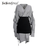 Casual Black Two Piece Set Women V Neck Long Sleeve Houndstooth Dress High Waist Mini Skirts Slim Women's Suit