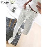 Women Fashion Casual OL Pencil Pants Bow Tie Drawstring Sweet Elastic Waist Pockets Casual Trousers Slim Strip