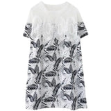 Women's Elegant Office Lady Commuter Dress Round Neck Printed Lace Mesh Stitching Loose Slim Short Sleeve A-line