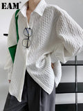 Women White Pattern Three-dimensional Big Size Blouse New Lapel Long Sleeve Loose Shirt Fashion Spring Autumn 2023