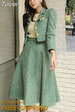 Women Office Outfit Stripe Vintage Lady Single Breasted Short Blazer Coat Suit Jacket High Waist Midi Skirt 2 Piece