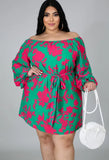 Plus Size Print Off Shoulder Short Dress with