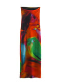 And Winter New Style Printed Silk Mesh Slim And Breast Style Long Dress-Outfit