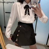 Ropa Mujer Two Piece Sets Womens Outifits Puff Sleeve White Shirts Tops High Waist Split Skirt Suit Y2k Clothes Fashion