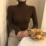 WOTWOY Ribbed Knitted Turtleneck Sweater Women Autumn Winter Slim Fit Basic Pullover Female Long Sleeve Black White