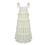 Women's Ruffle Maxi Dress 2021 Retro Ruffles Sleeveless Solid Cake Pleated Dress Pendulum Vacation Loose Strapless