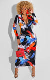 Multi-Color Print Full Sleeve Long Bodycon
