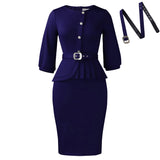 New Elegant Elastic Body Repair Collared High-Waisted Temperament With Hips Solid-Colored