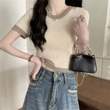 Clamming Color Splicing T-Shirts For Women's New Summer Fashion Slimming Thin-Sleeved Ice Silk Short-Sleeved Top